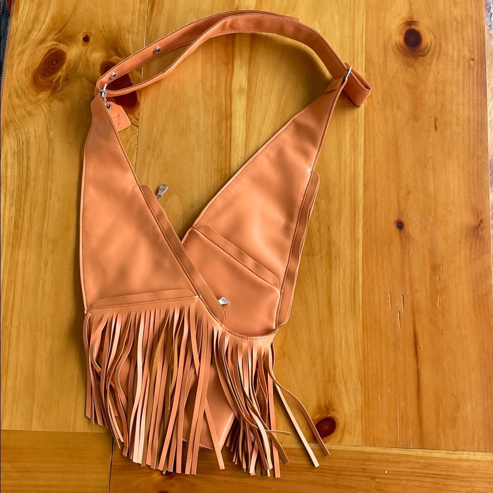 Elegant Tan Fringed Crossbody Bag